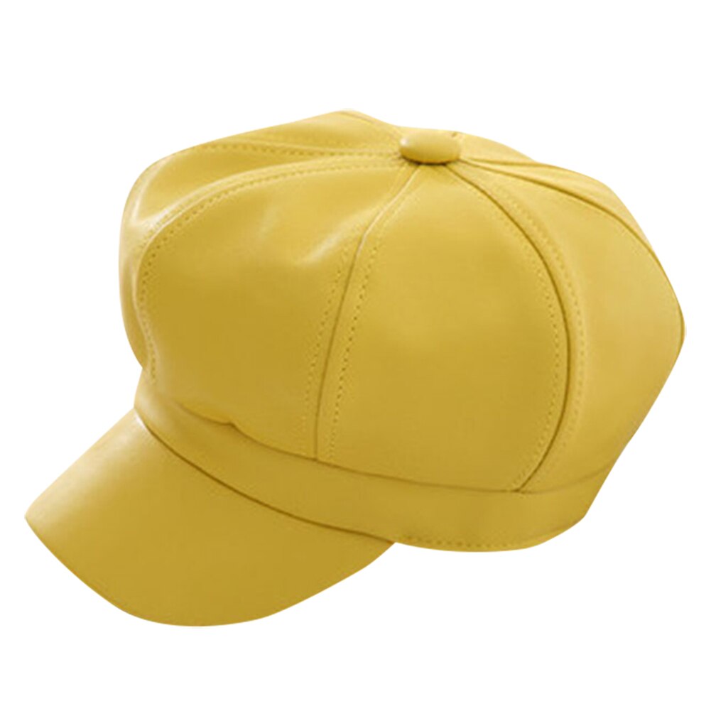 Boina de cuero PU para hombre y mujer, gorra de pintor de Color sólido Retro Para otoño e invierno TC21: YELLOW
