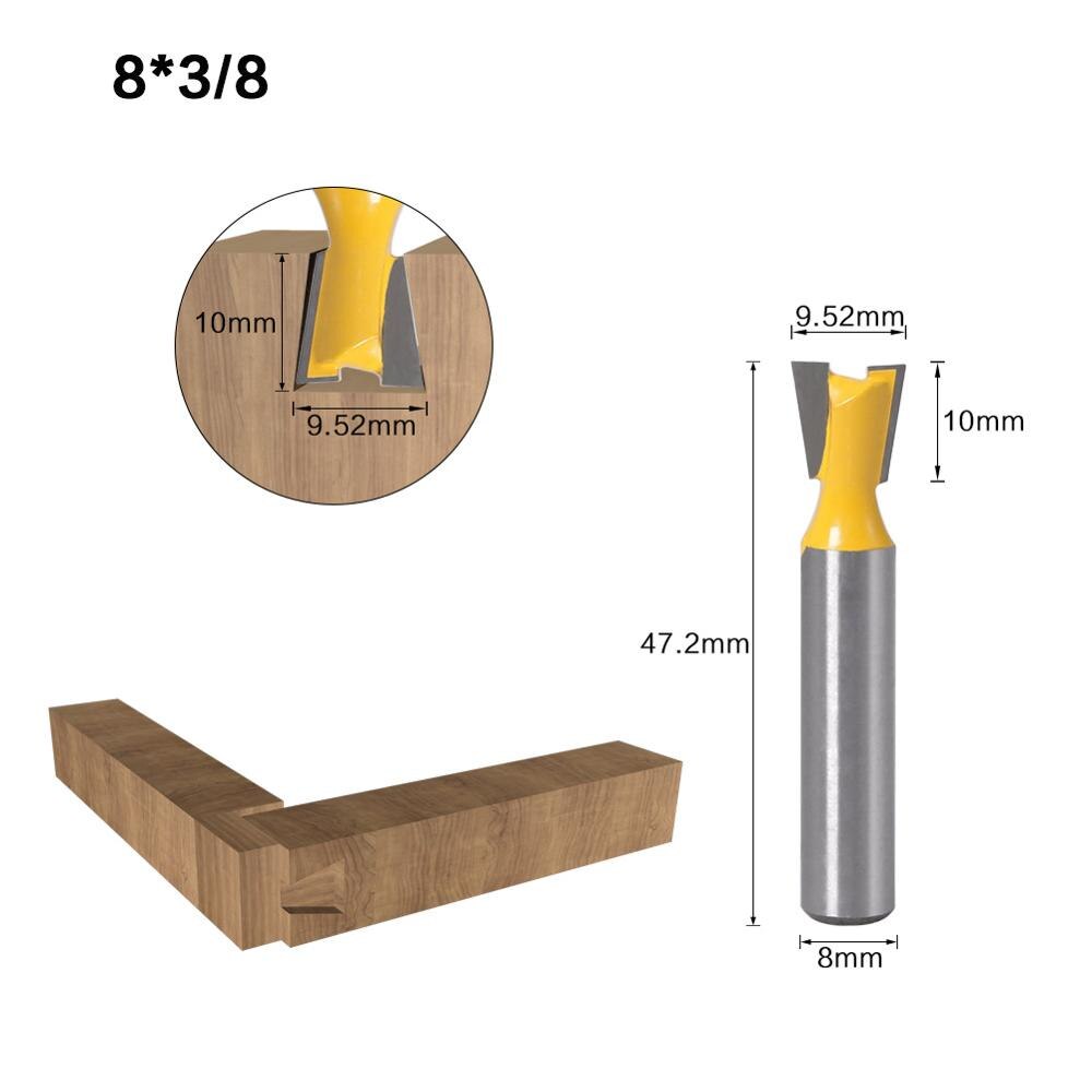 Vack fræser bit 8mm skaft svalehale fuge fræsning også 14 graders træbearbejdning gravering bit fræser til træ: 8 x 9.52 x 10mm