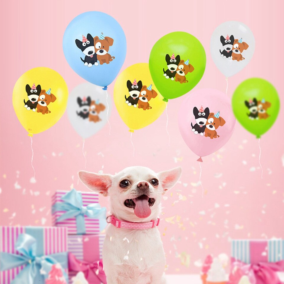 1 Set Dog Birthday Banner 12 Inch Dog Print Latex Balloons Cake Topper for Dog Theme Happy Birthday Party Decoration