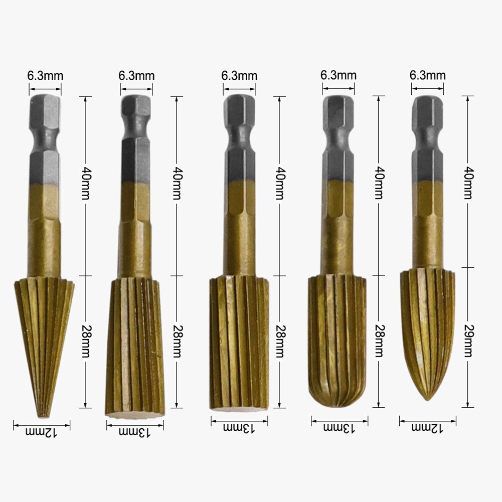 5 stuks 6.3mm sets hss titanium dremel frees roterende frees roterende vijl houtsnijwerk snijmes gereedschap accessoires: 5 stuks