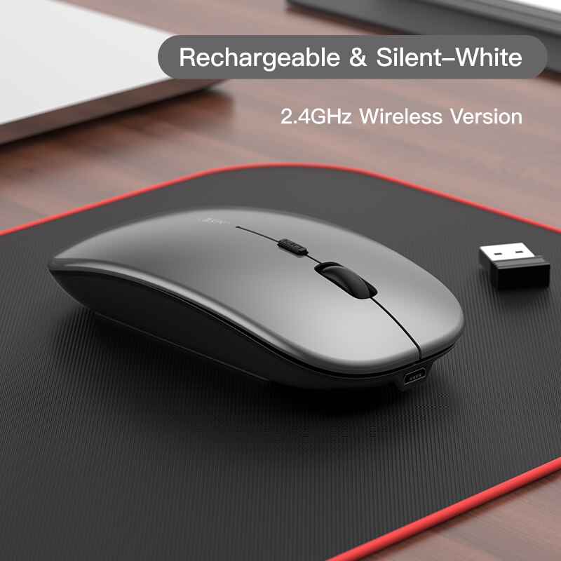 Niye Bluetooth Pink Mouse Wireless Computer Mice 2.4GHz USB Adapter DPI Rechargeable Home Desktop Laptop Mouse Ergonomic Mouses: Wireless Gray