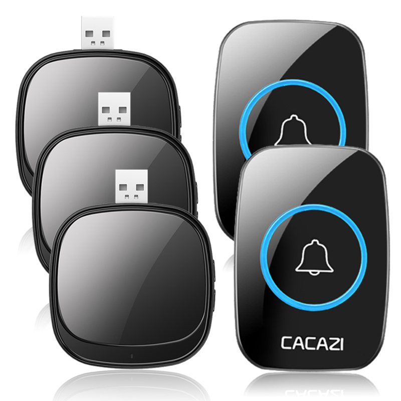 CACAZI Wireless Doorbell USB Plug Receiver 150M Remote Battery Call Ring 1 2 3 Button 1 2 3 Receiver Door Bell A01 Black: 2x3 Black