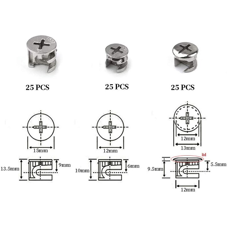 75 Pcs Furniture Connecting Cam Lock Fittings, Furniture Connecting Fastener Cabinet Connectors Hardware Bolts