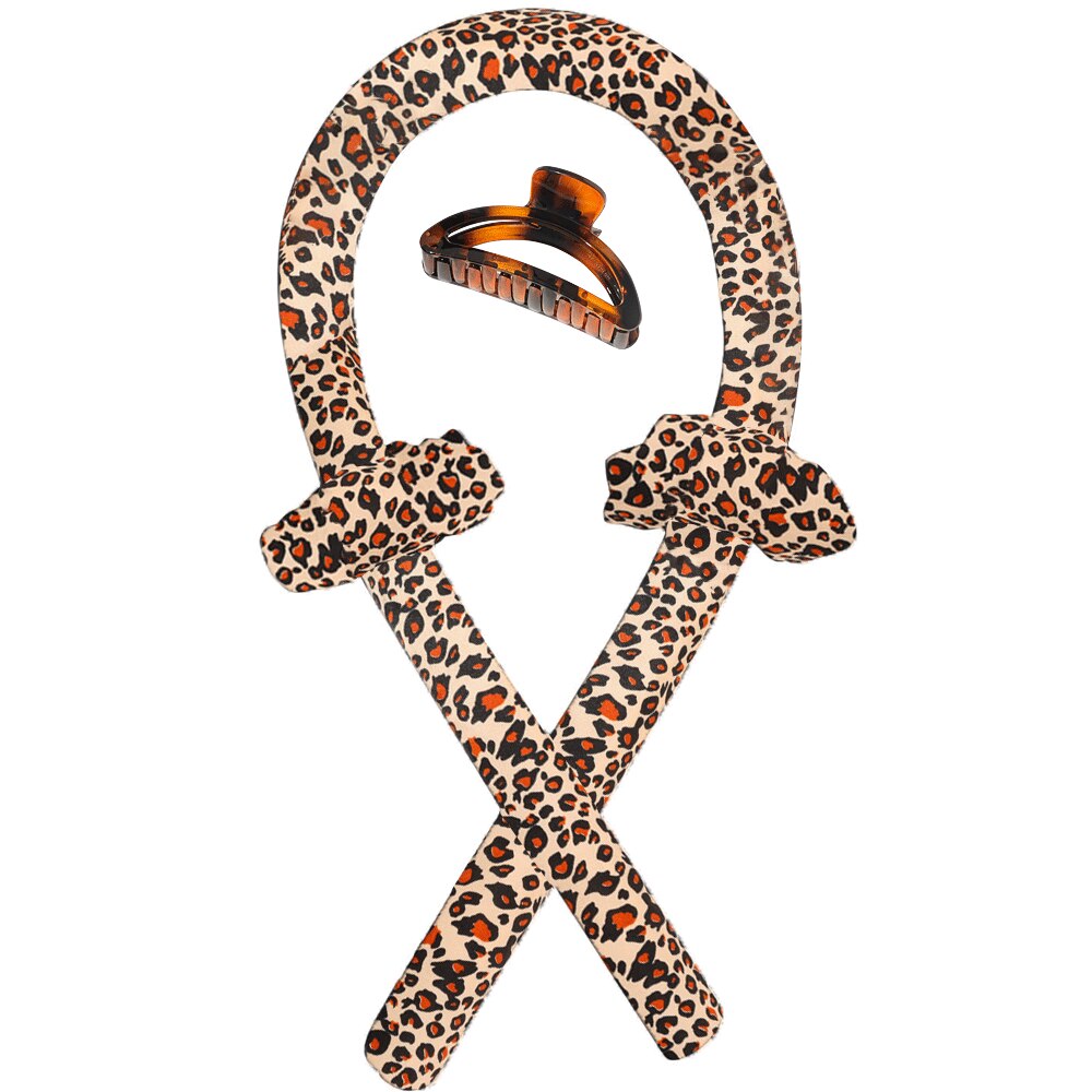 Barra rizadora sin calor para cabello, rulos de cinta para cabello, barra de rizado suave para dormir, moldeadores de ondas, plancha para rizar el cabello DIY: Leopard print