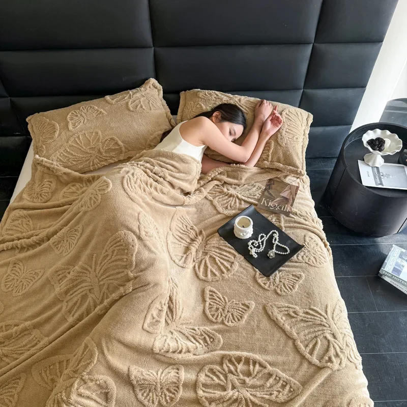 Flannel Taft Office Nap Blanket Butterfly style Dish Coral Fleece Blanket Solid color multifunctional leisure blanket