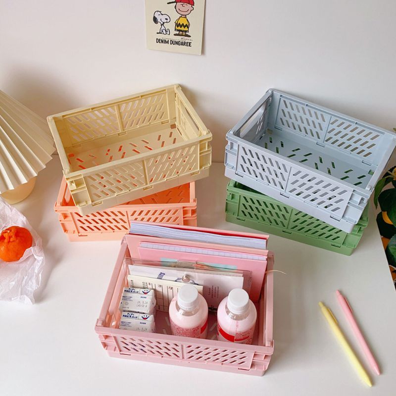 Collapsible Crate Plastic Folding Storage Box Basket Utility Cosmetic Container Desktop Holder Home Use