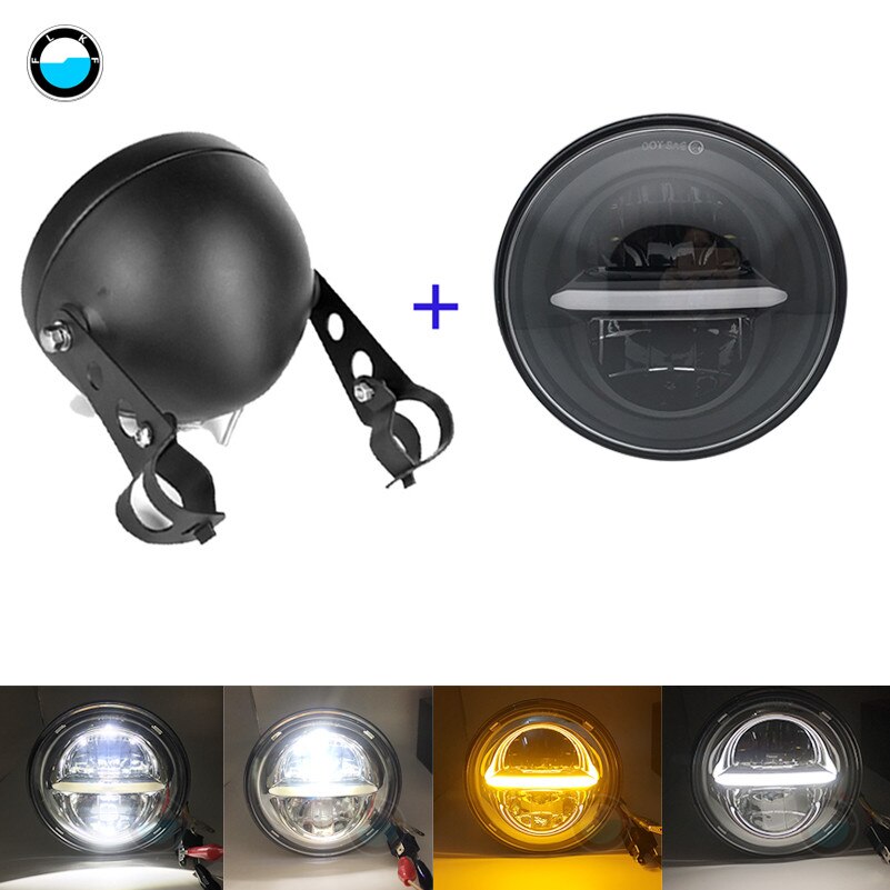 5.75" Round Headlamp 5-3/4 Inch LED Headlight DRL For Softail Dyna And Sportster Models.: Dark Grey