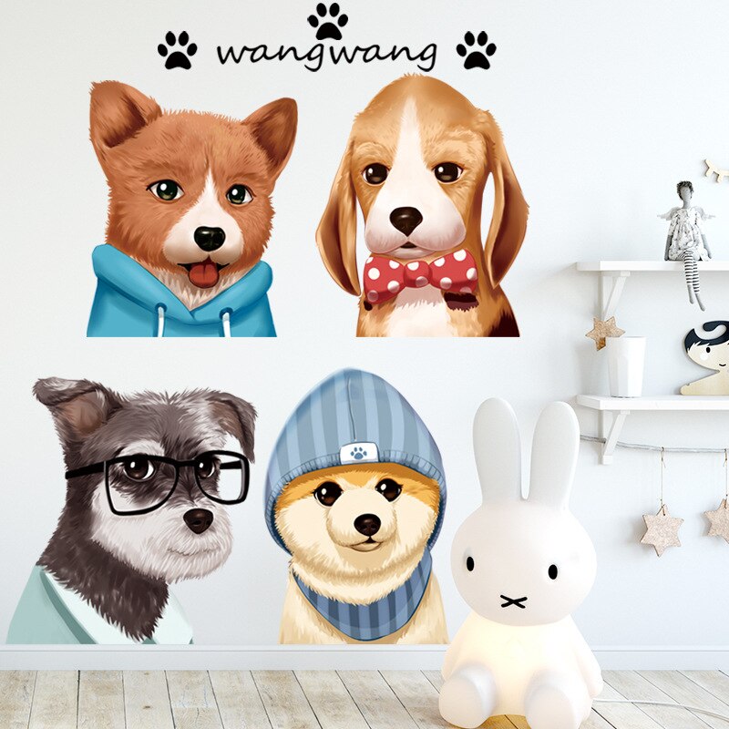 Cartoon Puppy Dog Wall Stickers for Bedroom Kids Girls room Nursery Stickers Eco-Friendly Removable Vinyl Wall Decals Home Decor