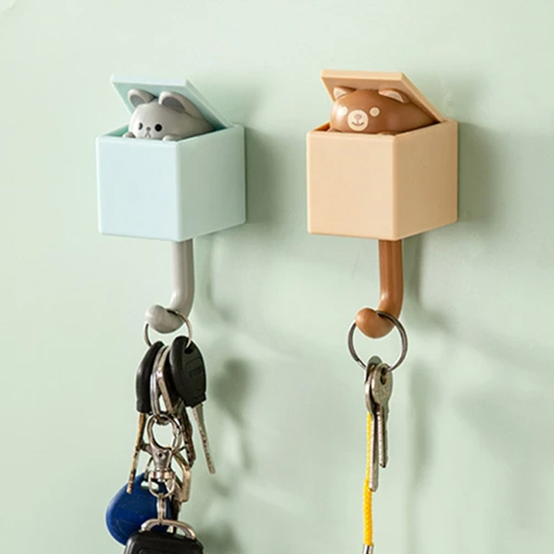 Porte-clés mural crochet porte-clés mur maison chat porte-clés cintres dessin animé auto-adhésif chambre porte crochets animaux décor à la maison crochets