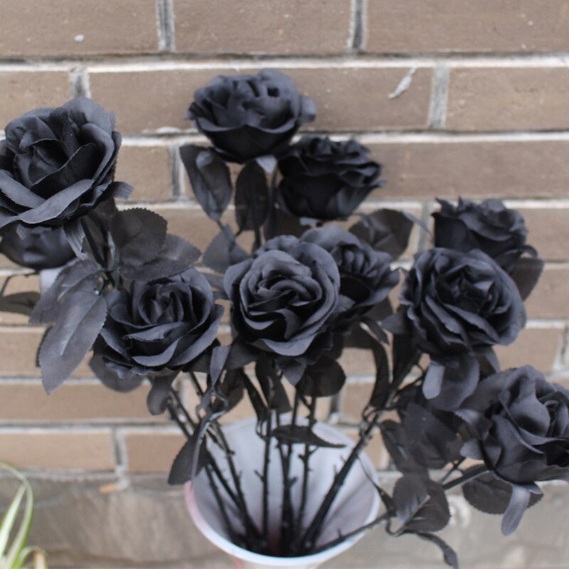 1pc store sorte roser kunstige blomster håndlavede dekorerede roser gør-det-selv hjem halloween julefest indretning 62*7.5cm: 01