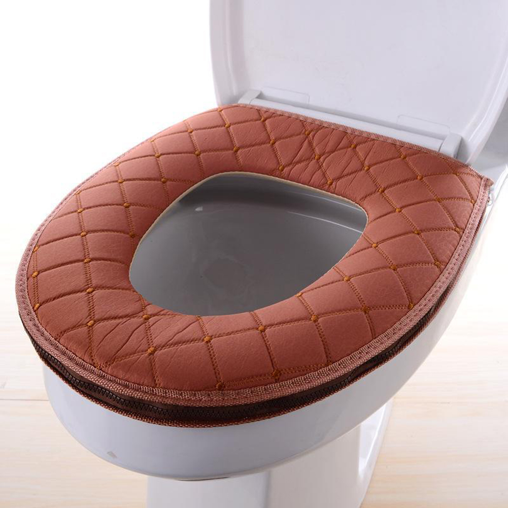 Badeværelse blød tykkere varmere toilet sædeovertræk pads vandtæt klud toilet dæksel sæde låg pad boligindretning toilet sæde dække: Sort
