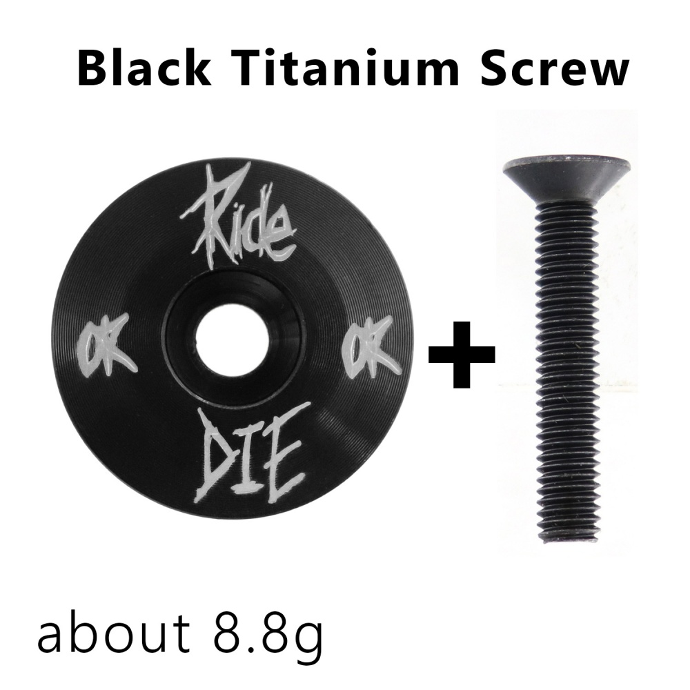 Ride or Die – capuchon supérieur de casque de vélo avec vis en titane M6 x 30mm, pour fourche avant de 1-1/8 pouces, couvercle supérieur de tige en alliage d'aluminium: Black
