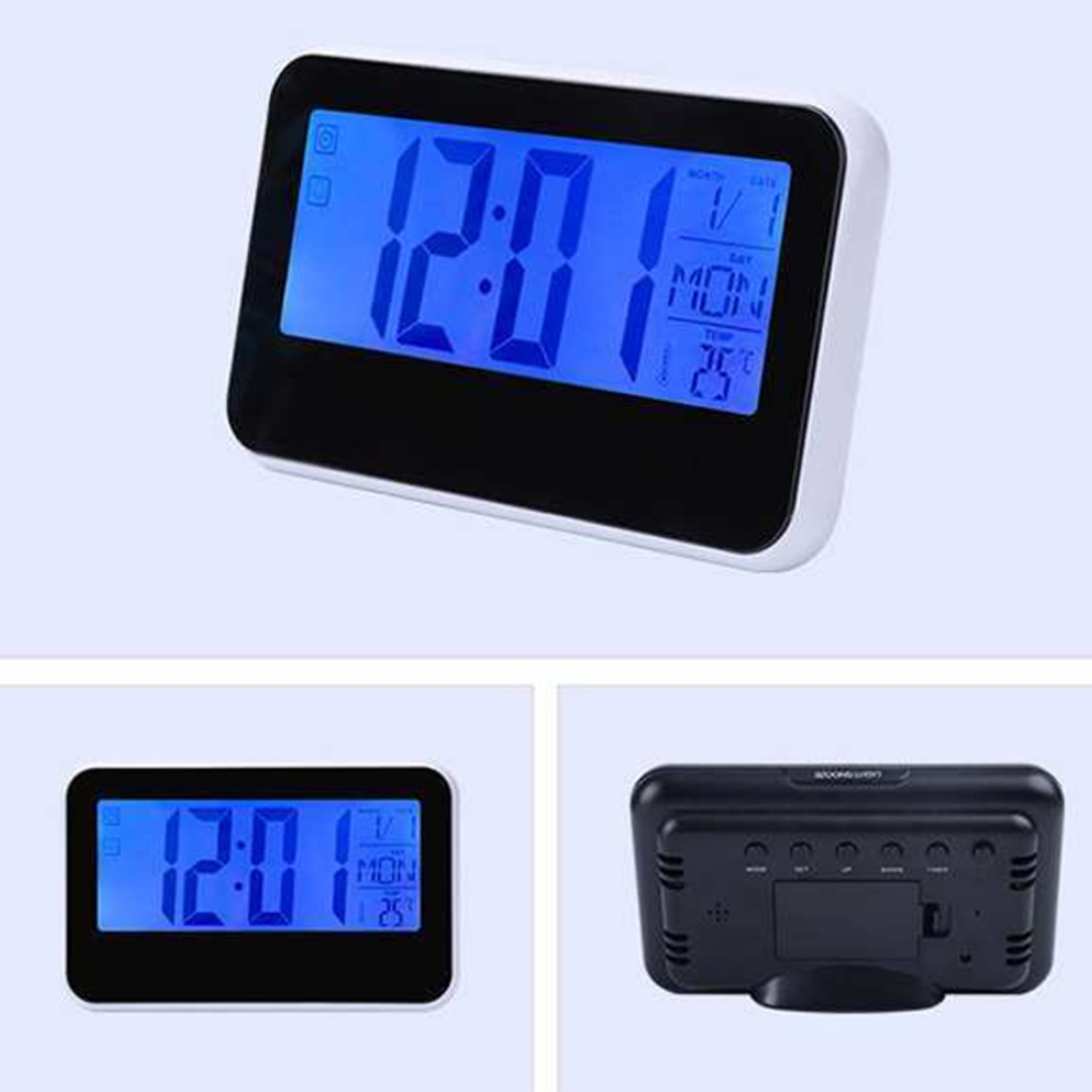 1pc LCD Alarm Clock Digital Display Voice Control Electric Snooze Night Backlight Desktop Table Clocks Watch
