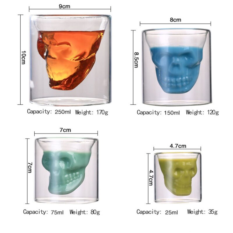 Verre à whisky crâne 4/6/8/10, tasse à café, Double couche, verre à bière, verre de cristal, pour maison, Bar, Club,