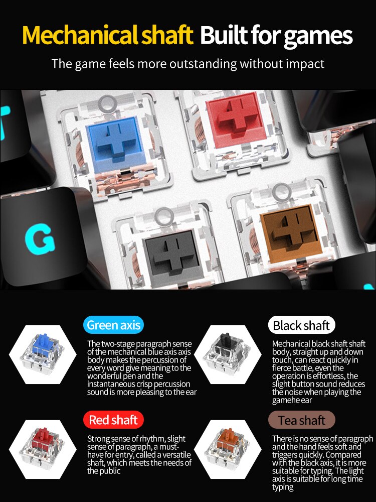 EWEADN Wired Gaming Mechanical Keyboard 104 Keycaps Blue Black Red Switch LED Backlit Multi Function for Computer PC Laptop Mac