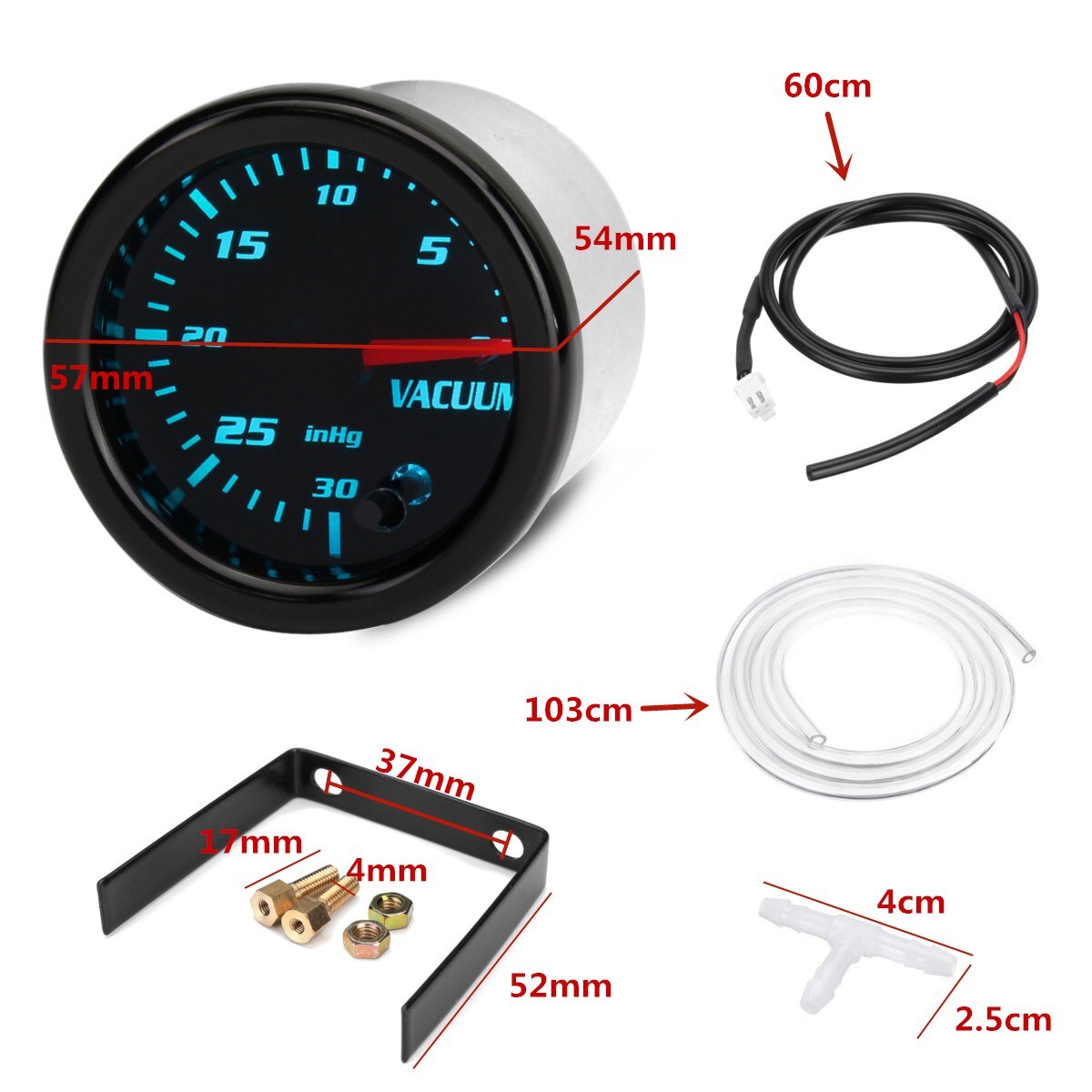 2 ''52mm Auto Mechanische Vakuum Aufnahme Messgerät 7 Farbe LED Digital Anzeige Universal- Auto Meter -30 zu 0 in HG Auto Kilometerzähler
