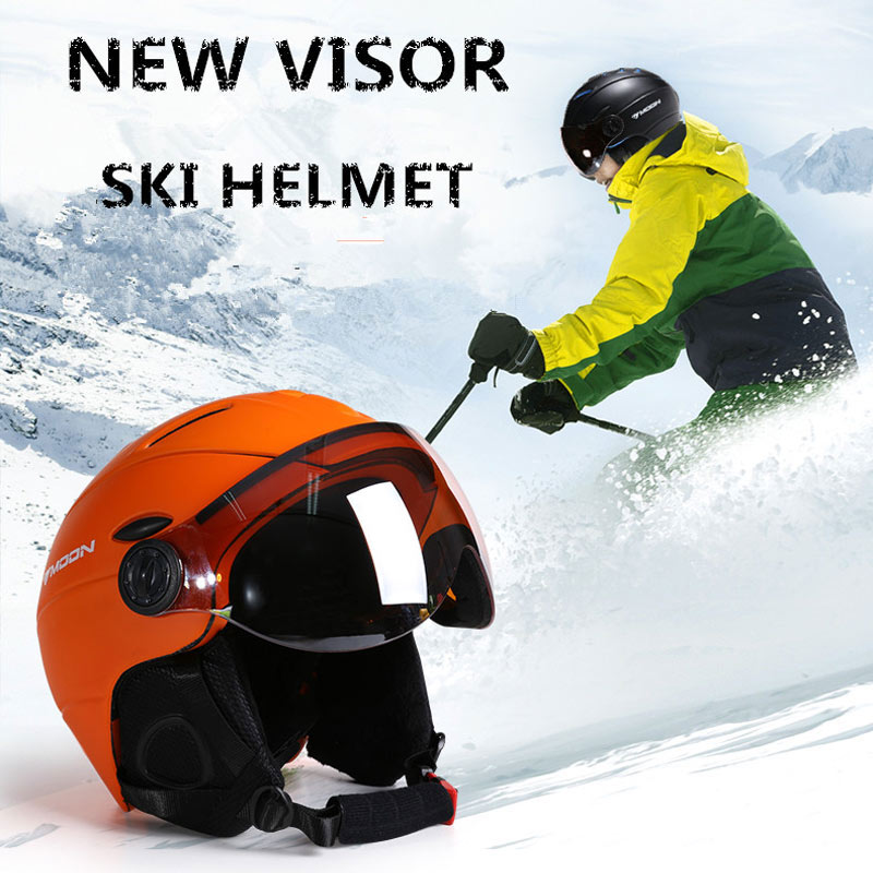 MOON Half-covered Ski Helmet Integrally-molded Sports man women snow Skiing Snowboard Helmets with Goggles cover