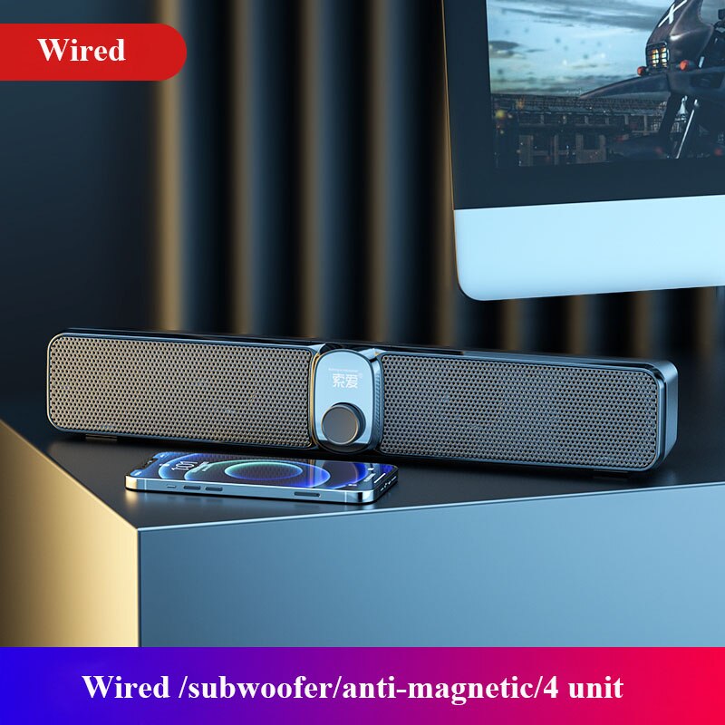 3D Surround Soundbar Bluetooth 5.0 głośnik przewodowe głośniki komputerowe Subwoofer Stereo Sound bar do laptopa PC teatr TV Aux 3.5mm: Wired version