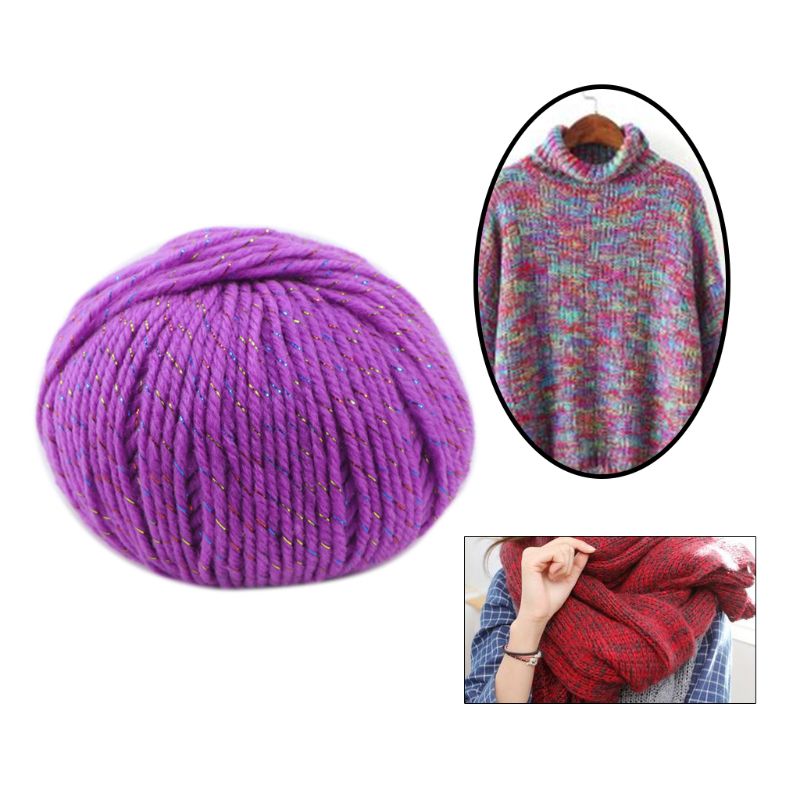 3 Roll 2 Strand Medium Thick Acrylic Fiber Hand Knitting Yarn Colorful Shiny Metallic Crochet Wool Thread for DIY Scarf