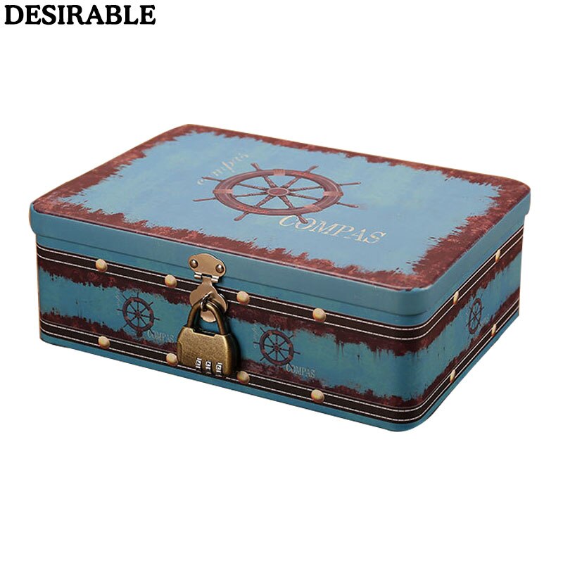 Large password lock Tin box jewelry card letter photo coin secret small souvenir storage box organizer printing metal case: a