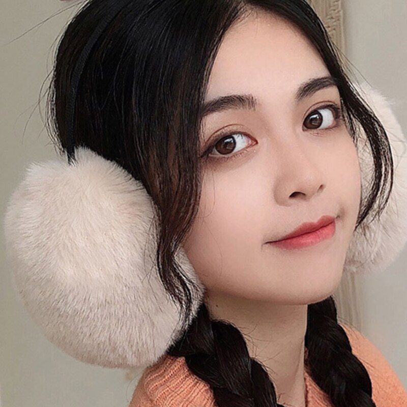 Korean Women Men Unisex Winter Thicken Fluffy Plush Earmuffs Headband Simple Solid Color Adjustable Ear Covers Warmers Hair Hoop