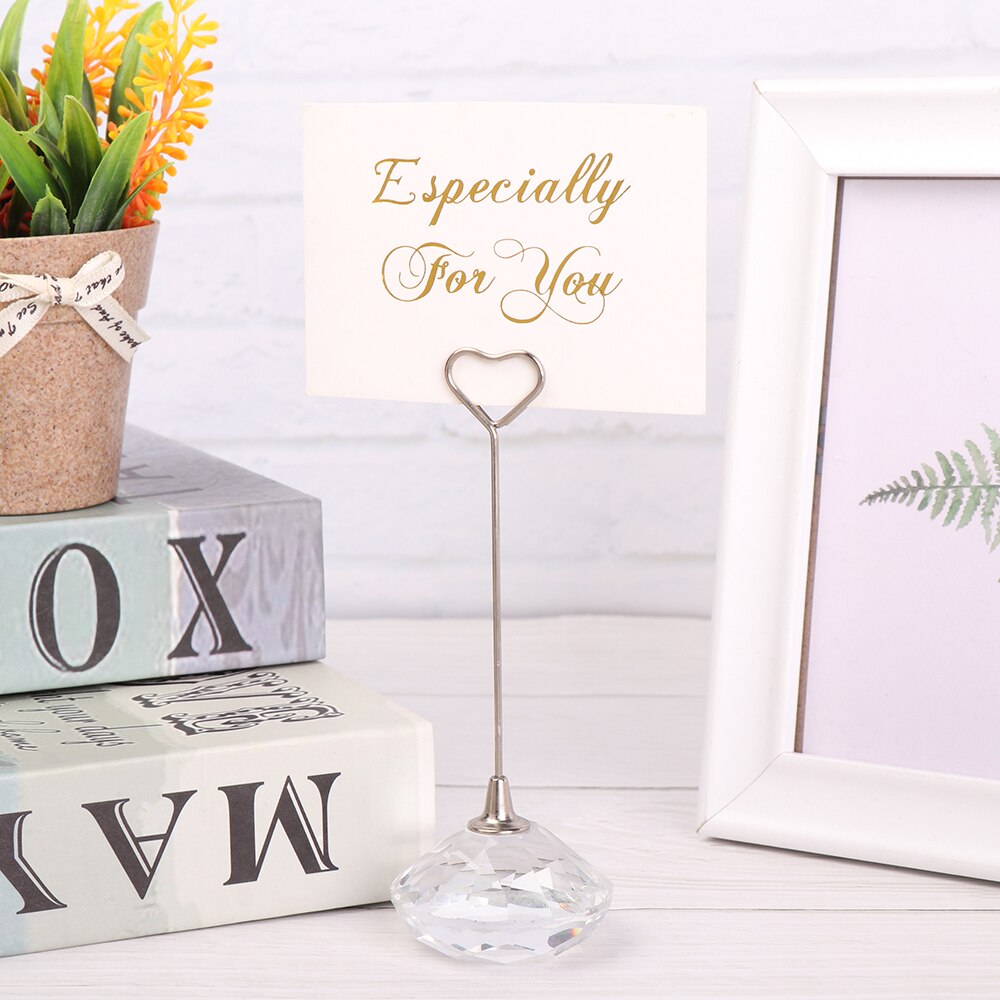 For Wedding Party Supplie Romantic Heart Shape Photo Clip Table Number Stand Desktop Decor Clear Crystal Diamond Place Card Hold