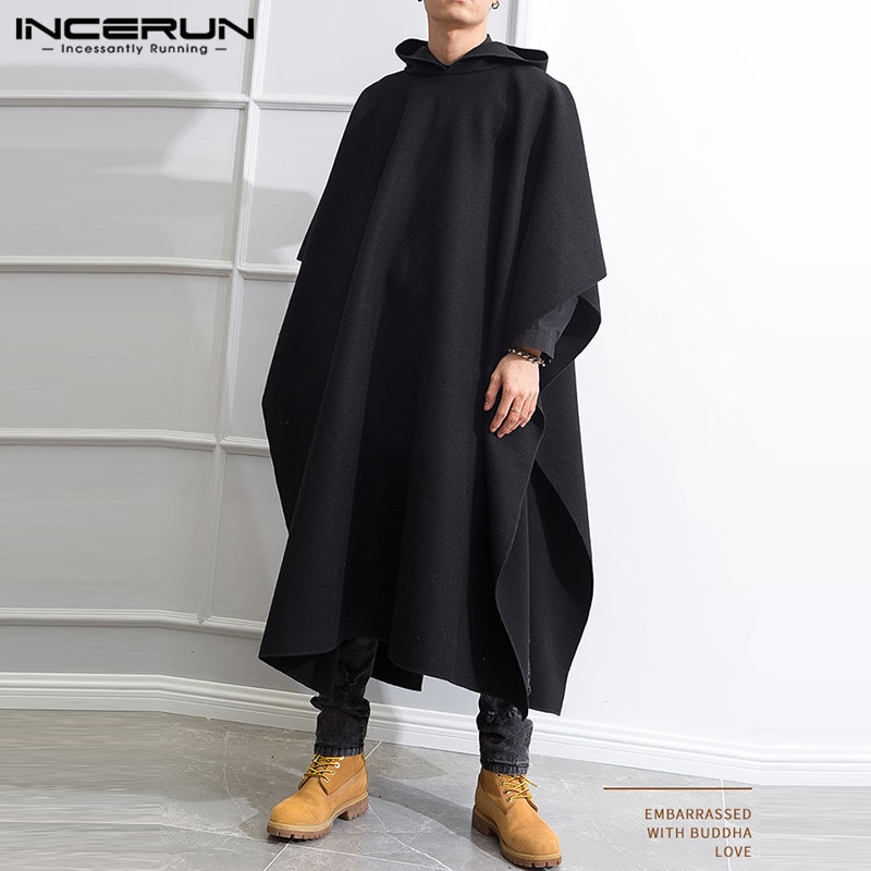 hommes longue Cape manteaux à capuche Cape couleur unie en vrac Streetwear Punk coupe-vent hommes Trench hiver Poncho INCERUN