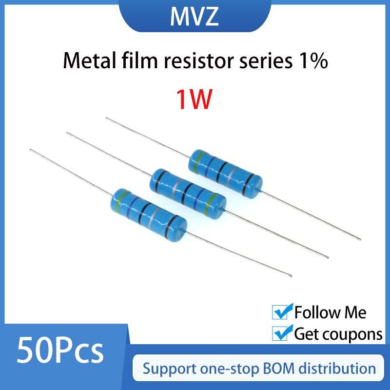 Metal film resistor series 1% 1W Watt 91R 100 120 150 160 180 200 R 220 240 270 300 330 360Ohm 390 430 470 510 560 620 680 Ohm