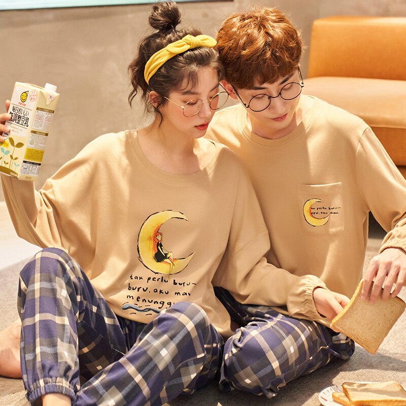 XIZOU Conjunto de Pijama para parejas Camisa larg. Grandado
