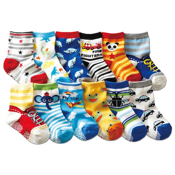 Chaussettes de dessin animé pour enfants, antidérapantes, chaussons de voiture, pour garçons et filles, 12 paires/1 paire, automne et hiver