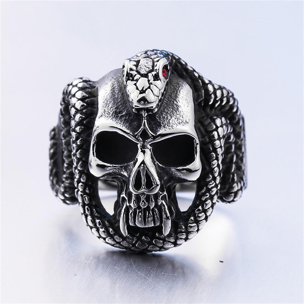 Anello da uomo in acciaio inossidabile intarsiato zircone serpente anelli teschio stile Punk festa motociclista gioielli prepotenti