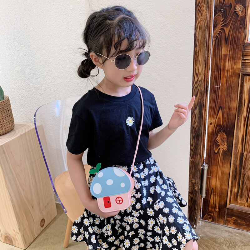 Cute Children Mini Shoulder Bags Lovely Girls Mushroom Coin Purse PU Leather Kawaii Baby Kids Small Crossbody Bags