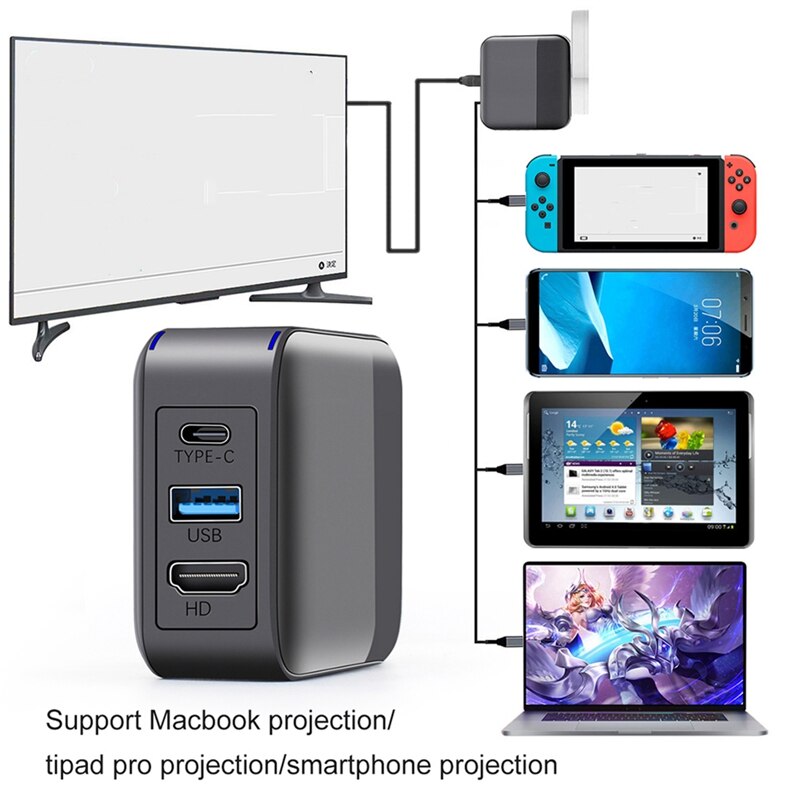 2-in-1 65W Multifunction 3.0 USB Charging Dock Station Type-C PC Adapter HD TV Converter for Nintendo Switch