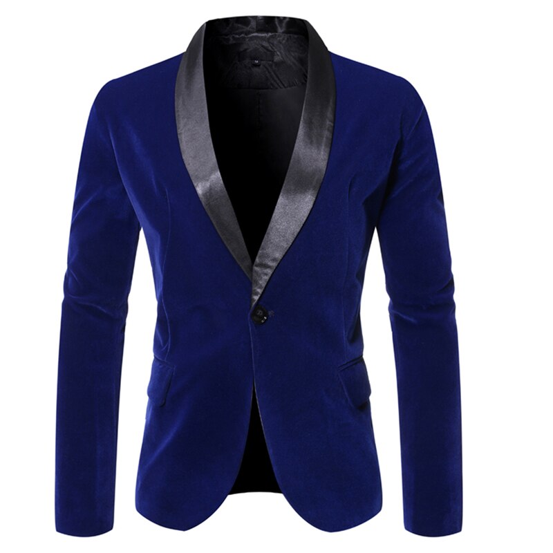 Winter Corduroy Suit Blazer Men England Style Lapel Slim One Button Jacket High Grade Solid Color Business Casual Coats: Blue Blazer / XL