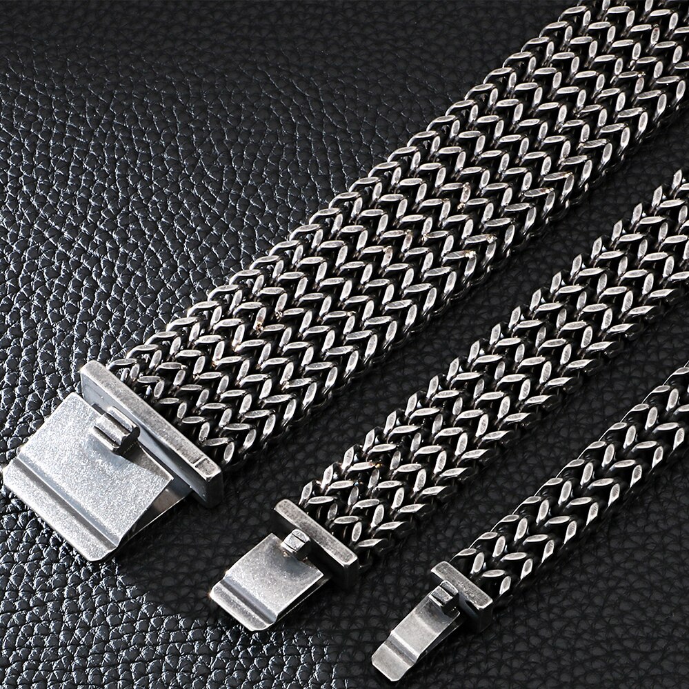 12/18/30 MILLIMETRI di Larghezza Nero Bracciale in Acciaio Da Uomo 23CM retrò massiccio Mens Braccialetti con Ciondoli 2020 amicizia gioielli da uomo di Sesso Maschile