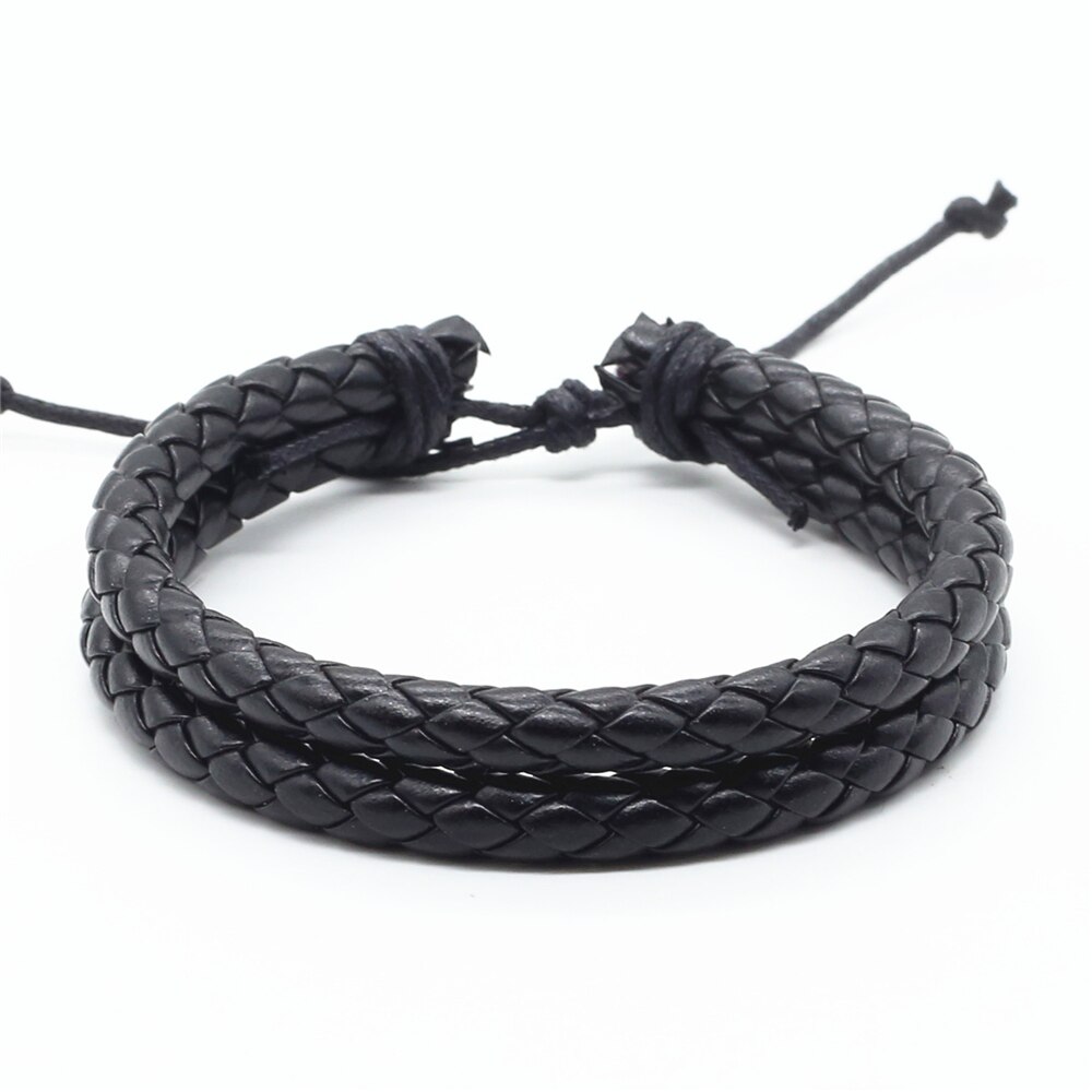 Neue Lässig Vintage Punk 2 schicht Braun Schwarz Handgemachte Webart Pu-leder Männer Armbänder Für Frauen Homme Männer Schmuck