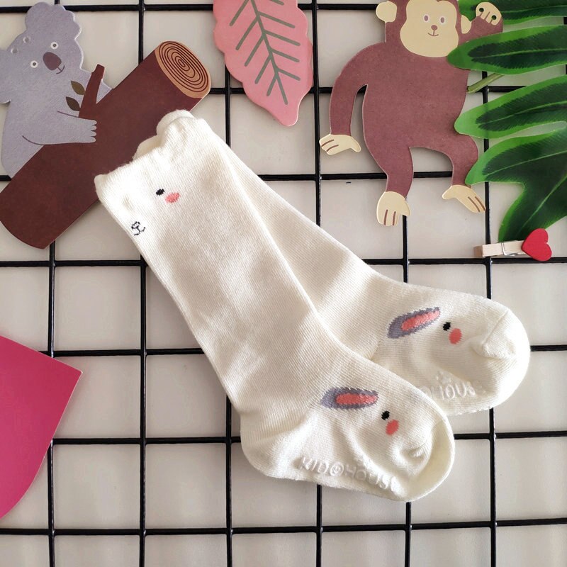 Cartoon Pasgeboren Baby Kniekousen Baby Meisjes Jongens Lange Buis Sokken Kinderen Katoenen Sokken Been Warmer Rubberen Zool Anti -Slip Sokken: white / 24M