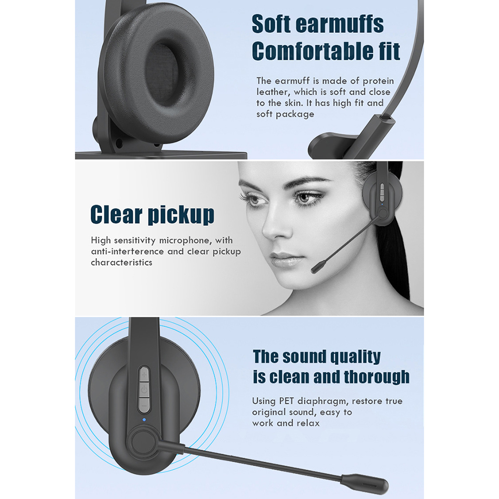 Auriculares para centro de llamadas compatibles con Bluetooth, auriculares inalámbricos manos libres con micrófono y cancelación de ruido para centro de llamadas