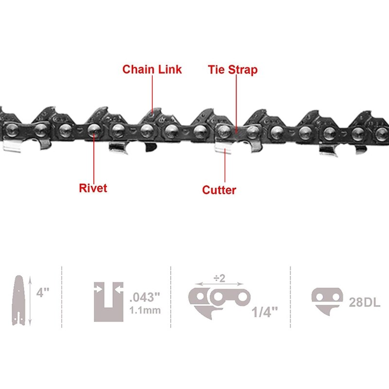 4 Inch Replacement Chain Electric Electric Saw Accessory Mini Steel Chainsaw Chain for Electric Pruning Saw Garden Logging
