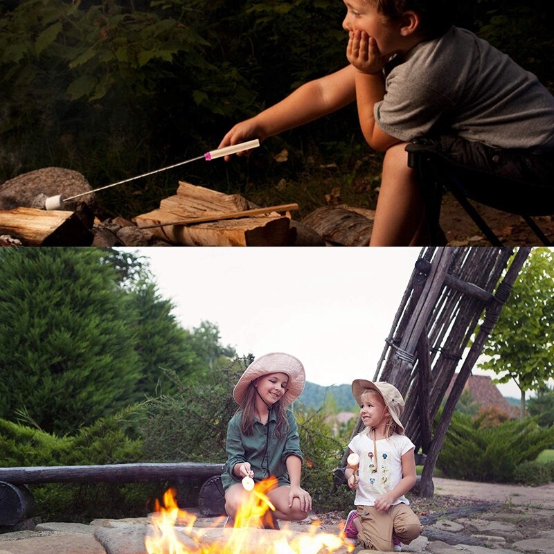 Marshmallow Roasting Sticks Telescoping Marshmallow Skewers & Dog Forks with Wooden Handle Storage Bag