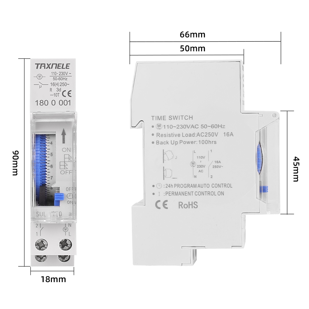 SUL180a Timer Switch 24 Hours Relay Analogues Electrical Programmable AC 220V 16A Battery 35mm Din Rail Mechanical Time Switch