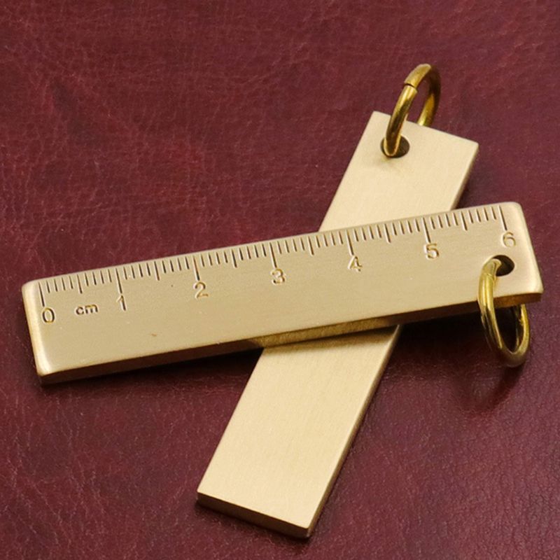Portable 6cm Small Copper Ruler 3mm Thickened Brass Metal Ruler Keychain Rule U4LB