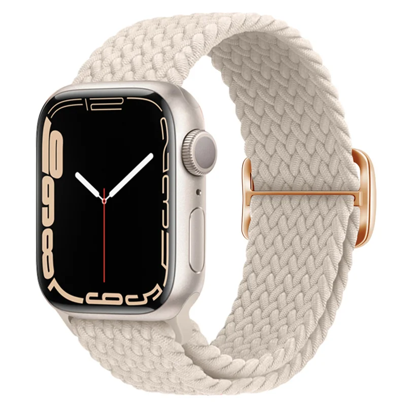 Bracelet à boucle tressée pour Apple Watch Band, Bracelet en nylon élastique, 44mm, 40mm, 49mm, 45mm, 41mm, 46mm, 42mm, iWatch Series 10, 9, 8, SE, 6, 7 Ultra: BEIGE / 12mm