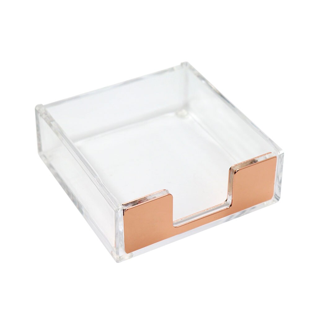 Acrylic Clear Sticky Notes Memo Pad Holder Cards Dispenser Clear Desk Silver Office Supplies Cute Notepad Holder: Rose Gold Color