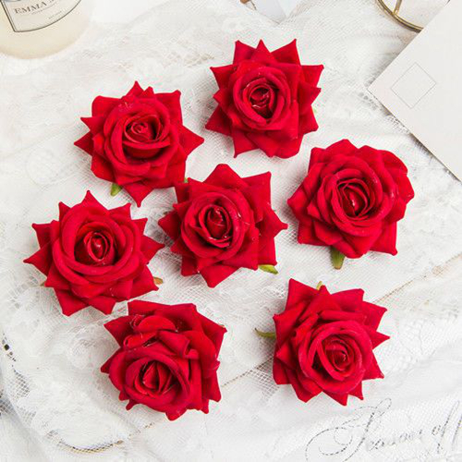 10 stuks kunstbloemen voor plakboek nieuwjaarsdecoratie bruiloft buiten tuin kerst huis bonbondoos flanel opgerolde rozen: Beige