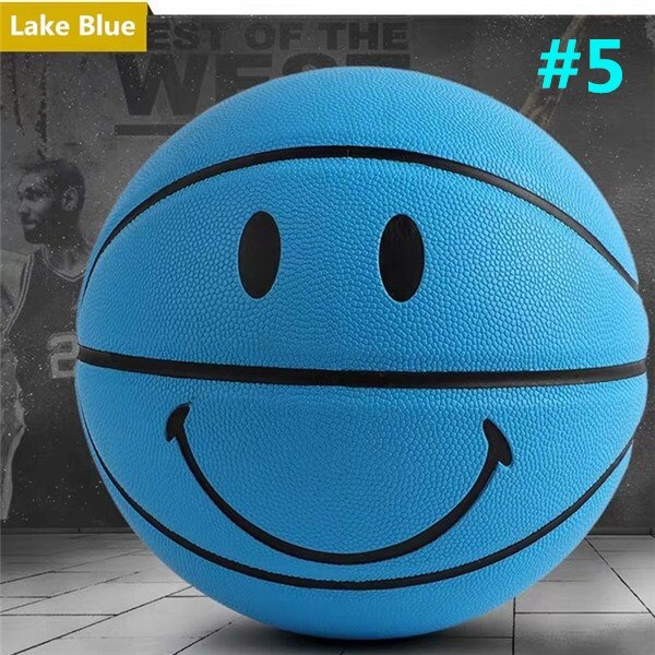 Men Youth 5#/7# Sports Basketball Smile Patterns Indoor Outdoor Training/Competition Basketballs Birthday: Size 5 Lake Blue