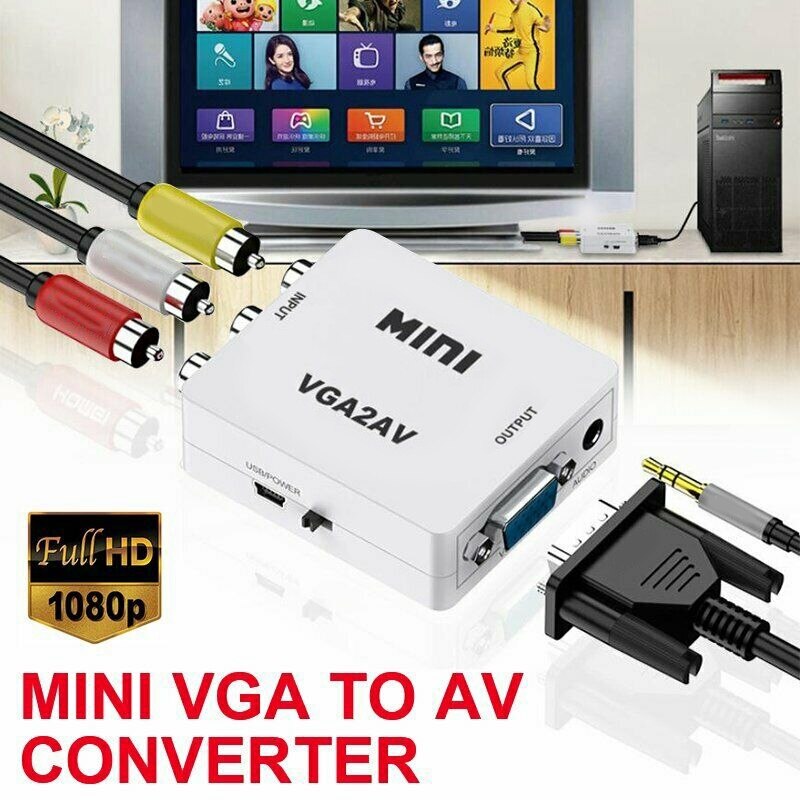 VGA to AV Mini Converter Scaler Adapter Support 1080P VGA2AV Converter PC to TV HD Computer to TV