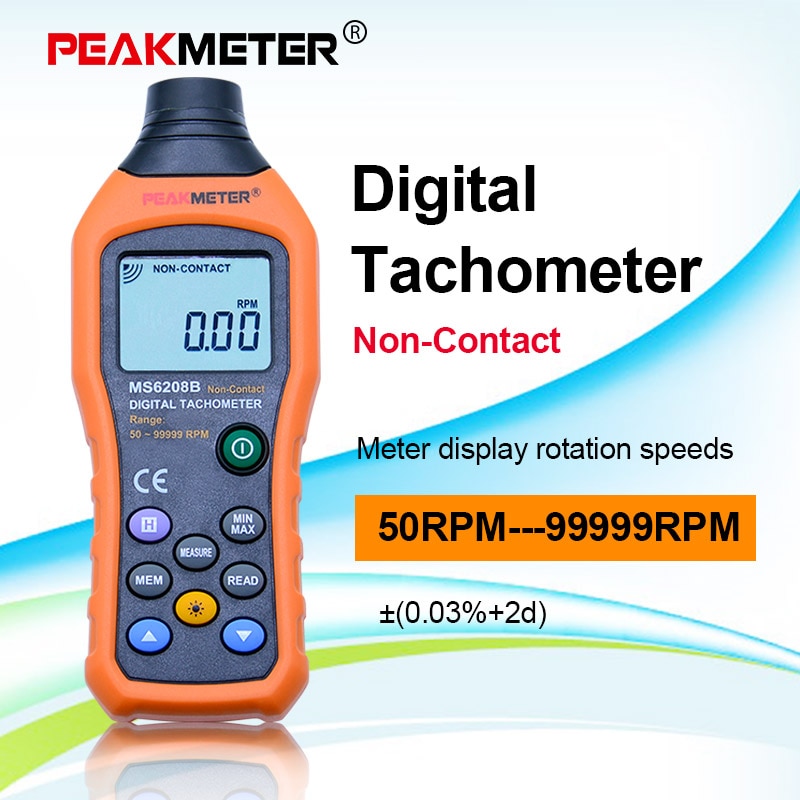 High pressional Non-Contact Digital Tachometer rpm Speed Meter with back light and automatic shutdown PEAKMETER MS6208B