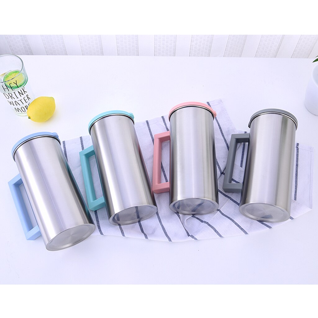 1.8 Liter Large Stainless Steel Water Pitcher Jug Drinks Juice Beverage Jugs for Home Kitchen Shop Cafe Office Use