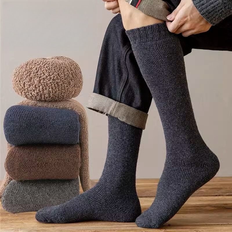3 pares de calcetines de lana gruesos y cálidos hasta la rodilla para hombre, calcetines de pantorrilla Merino para hombre, calcetines informales de felpa de Cachemira, medias de para hombre